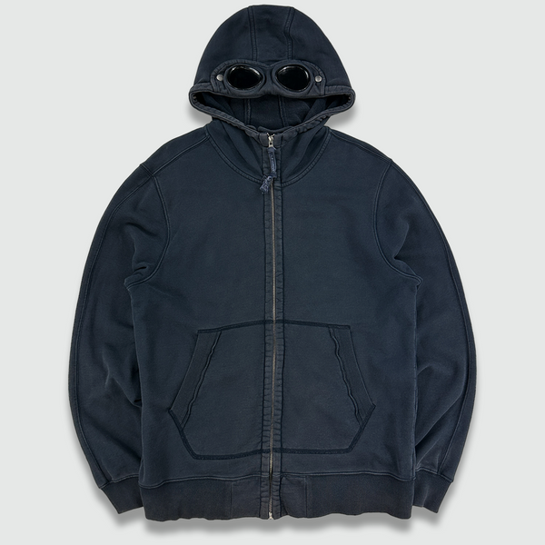 Sweat Capuche CP Company Homme Noir : Full Zip Goggle, Taille M, Coton Molletonné