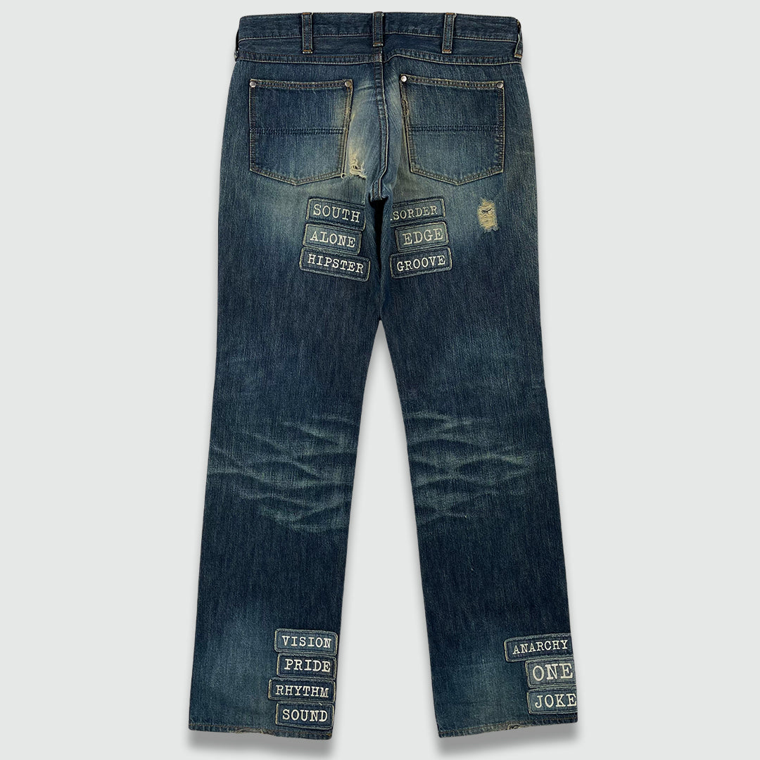 SS 2002 NUMBER (N)INE MODERN AGE PATCH JEANS (W31 L32)