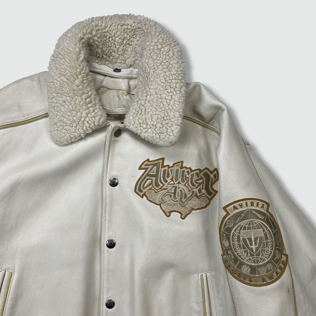 Vintage Avirex Sherpa Collar Leather Jacket (M)