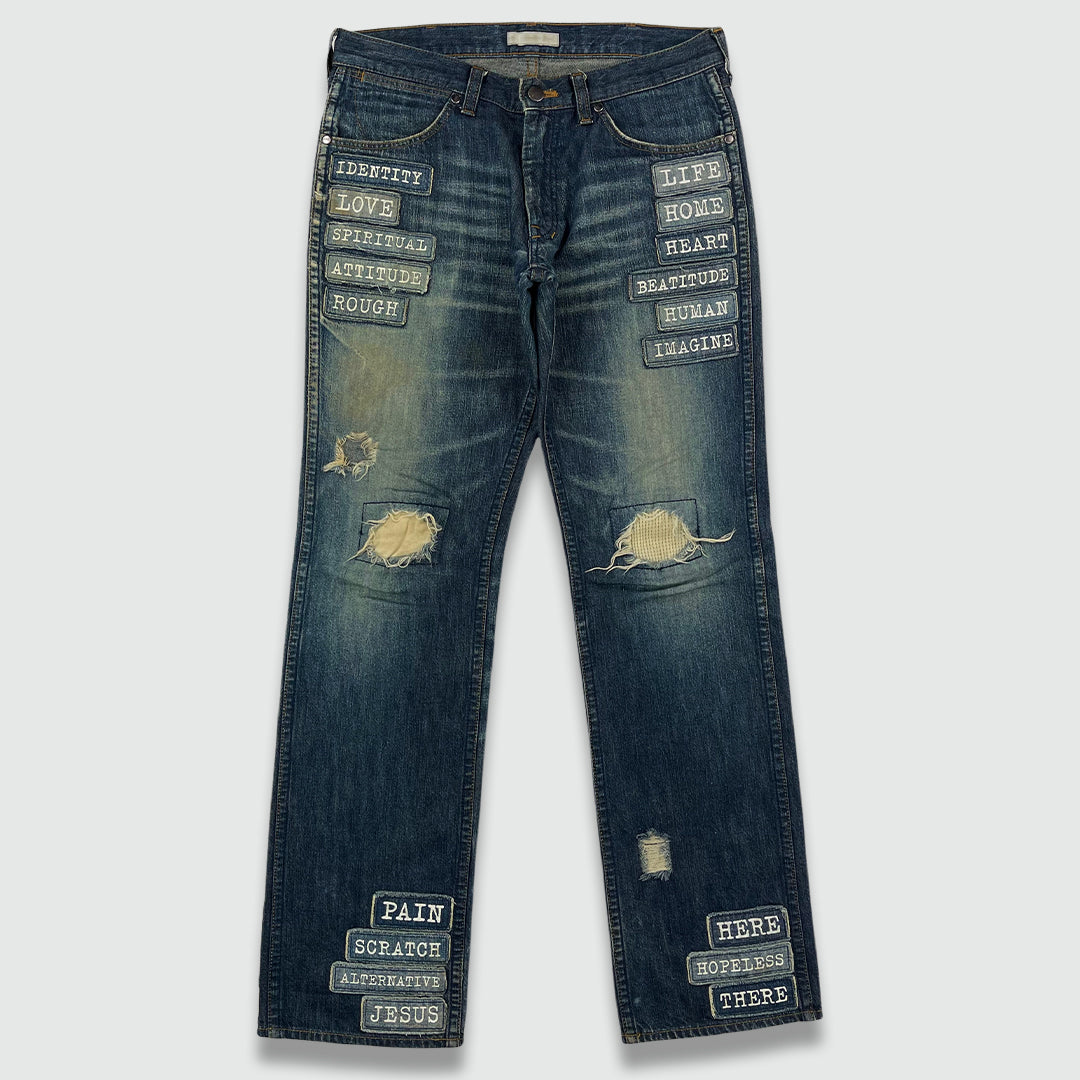 SS 2002 NUMBER (N)INE MODERN AGE PATCH JEANS (W31 L32)