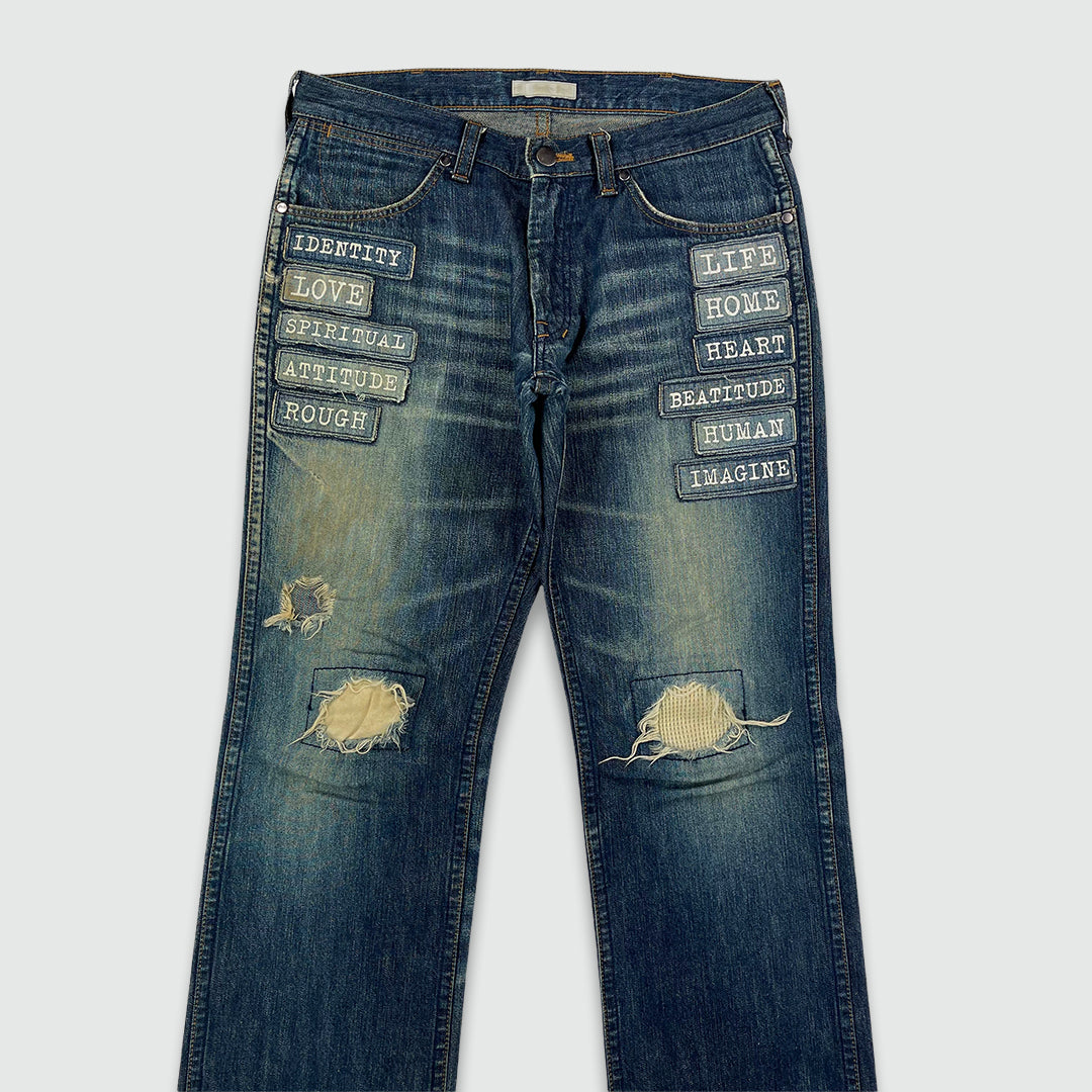 SS 2002 NUMBER (N)INE MODERN AGE PATCH JEANS (W31 L32)