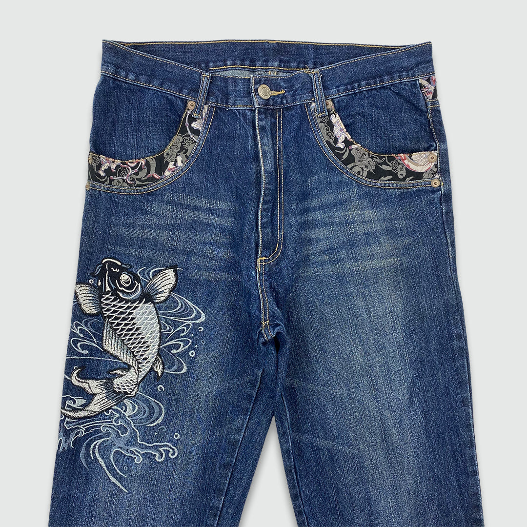 Koi Fish Embroidered Denim (W34 L34)