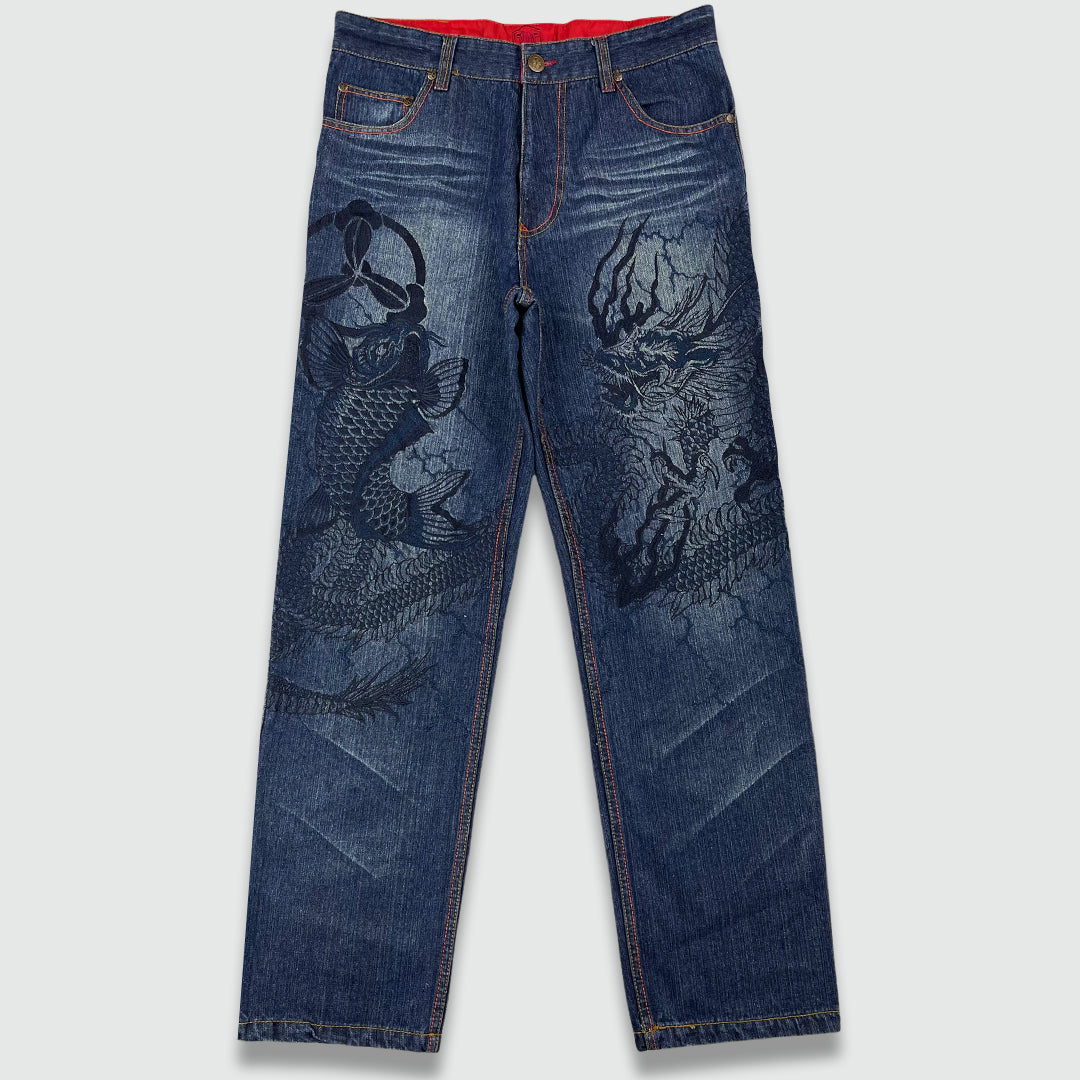 Dragon / Koi Fish Embroidered Jeans (W34 L32)