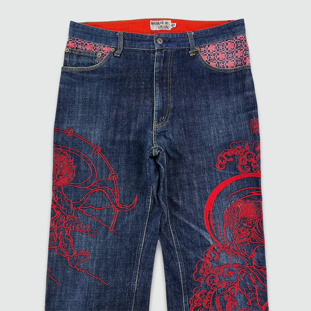 Japanese God Embroidered Jeans (W34 L34)